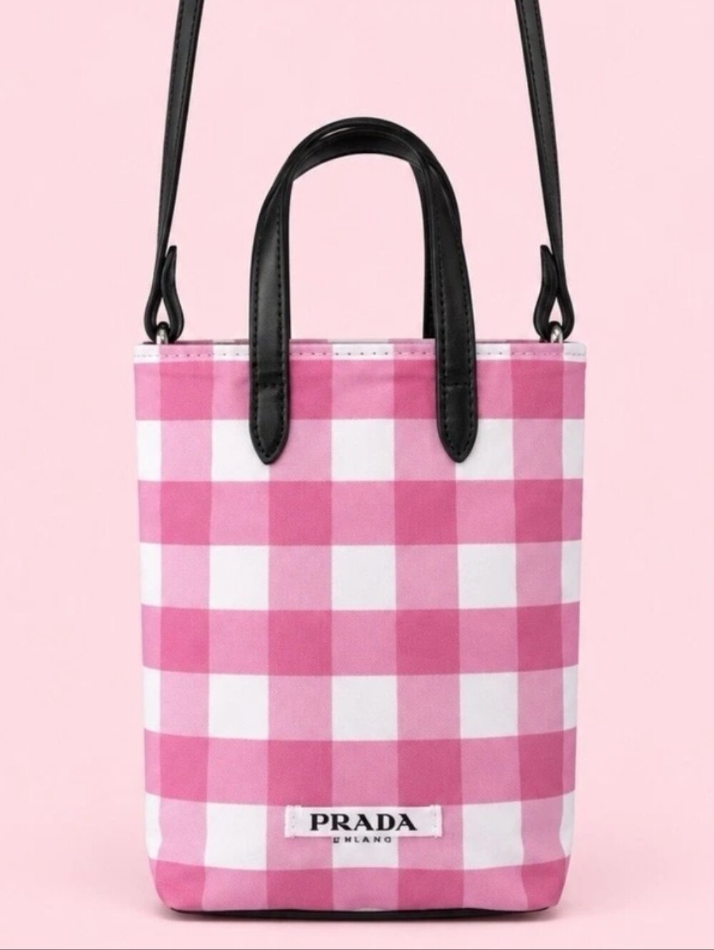 Women’s Pink Gingham Mini Tote with Black Handles